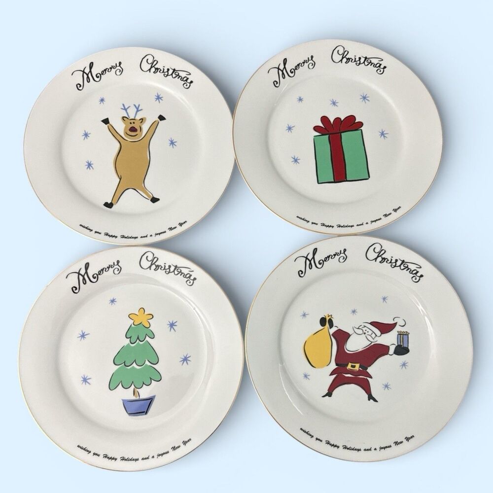 Merry Brite | Vintage Christmas Dinner Plates | Set Of 4 | 10.5 Inch |